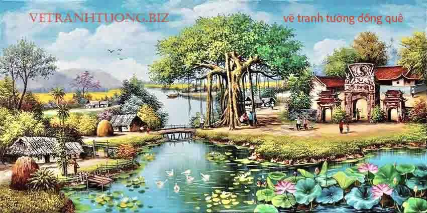 Mẫu tranh đồng quê chân thực với những hình ảnh quen thuộc của làng quê