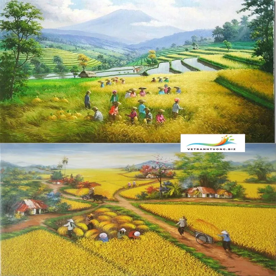 Mẫu tranh đồng quê đẹp mang đến sự bình yên cho tâm hồn người xem