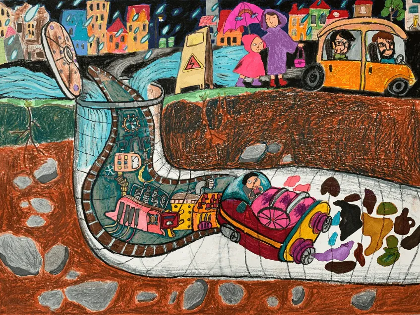 Mẫu tranh ô tô con lươn thông cống đạt giải nhất năm 2021 với ý tưởng thực tế cho đô thị