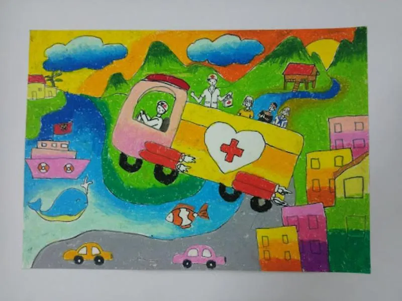 Mẫu tranh sáng tạo ô tô hình con ong giúp thụ phấn cho hoa và bảo vệ thiên nhiên