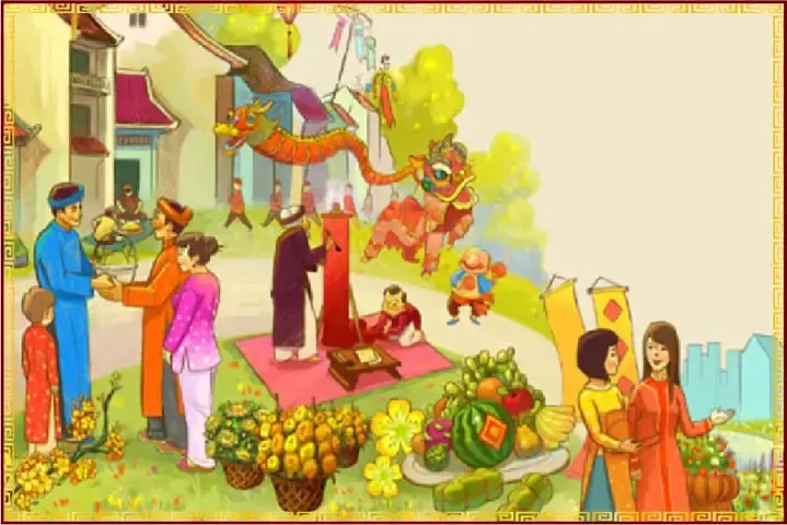 Mẫu tranh tham khảo cho đề tài tranh vẽ ngày tết đơn giản số 13