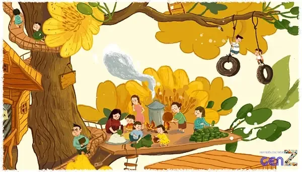 Mẫu tranh tham khảo cho đề tài tranh vẽ ngày tết đơn giản số 14