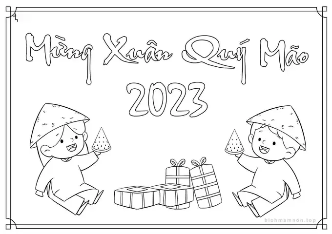 Mẫu tranh tham khảo cho đề tài tranh vẽ ngày tết đơn giản số 16