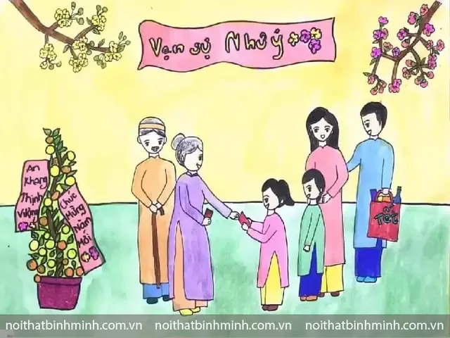 Mẫu tranh tham khảo cho đề tài tranh vẽ ngày tết đơn giản số 18