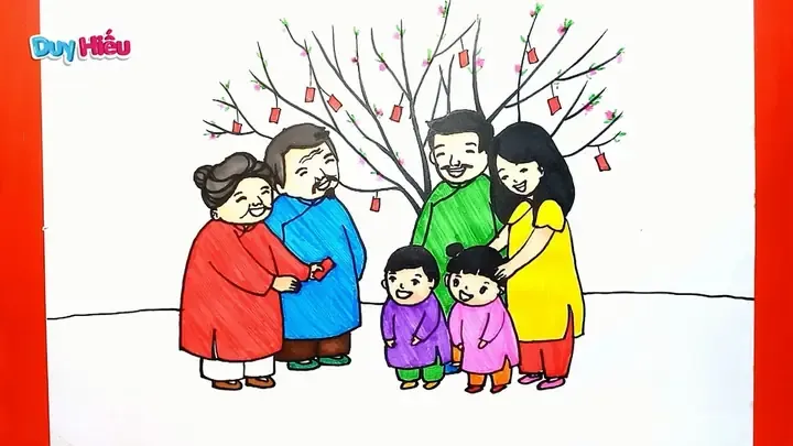 Mẫu tranh tham khảo cho đề tài tranh vẽ ngày tết đơn giản số 21