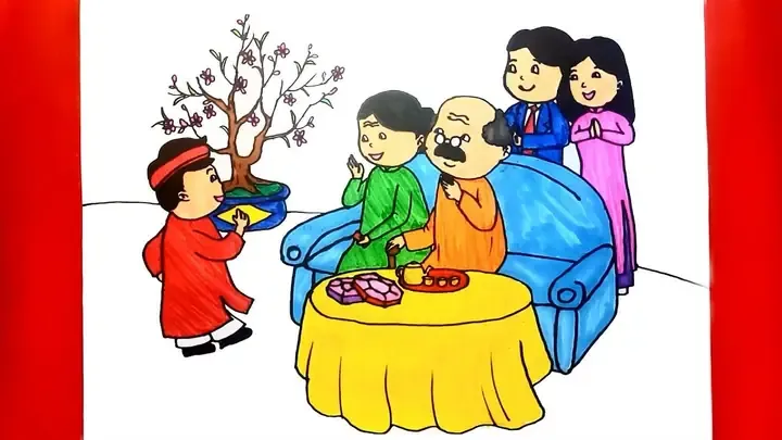 Mẫu tranh tham khảo cho đề tài tranh vẽ ngày tết đơn giản số 22