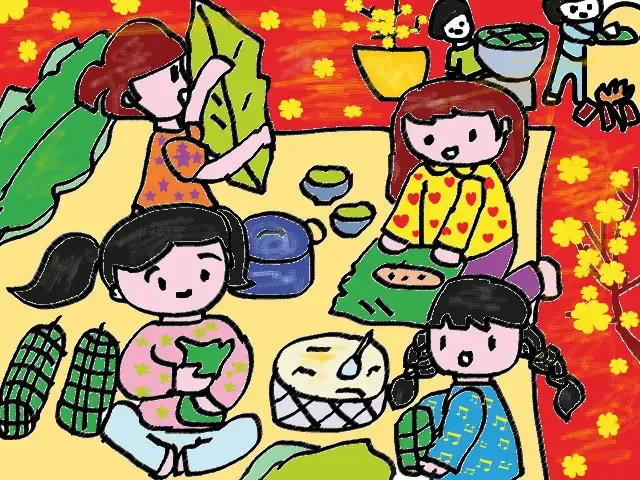 Mẫu tranh tham khảo cho đề tài tranh vẽ ngày tết đơn giản số 23