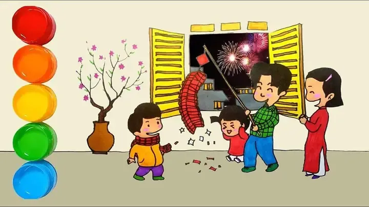 Mẫu tranh tham khảo cho đề tài tranh vẽ ngày tết đơn giản số 26