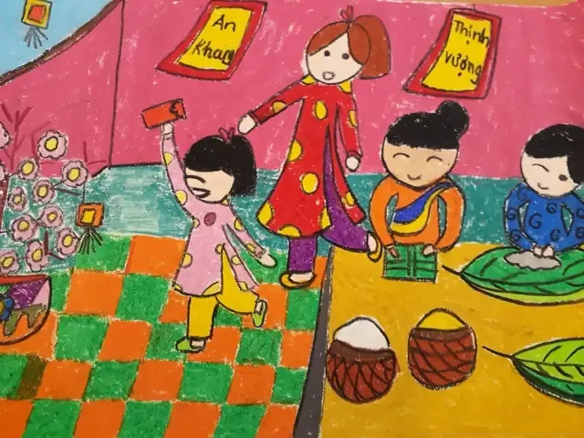 Mẫu tranh tham khảo cho đề tài tranh vẽ ngày tết đơn giản số 34