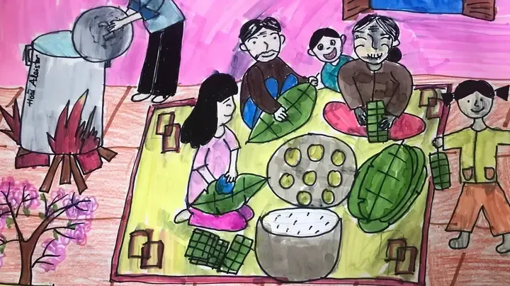 Mẫu tranh tham khảo cho đề tài tranh vẽ ngày tết đơn giản số 36