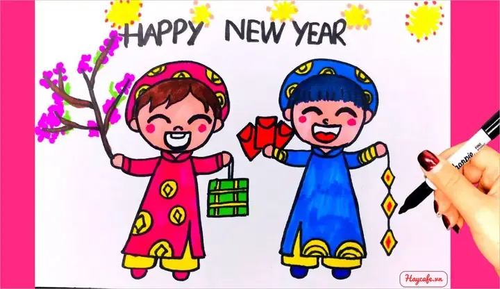 Mẫu tranh tham khảo cho đề tài tranh vẽ ngày tết đơn giản số 38