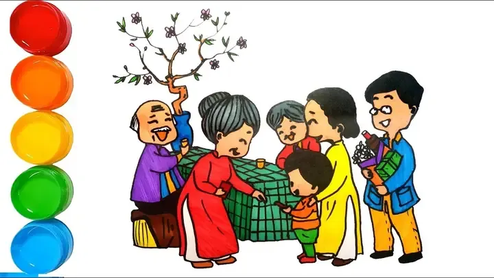 Mẫu tranh tham khảo cho đề tài tranh vẽ ngày tết đơn giản số 39