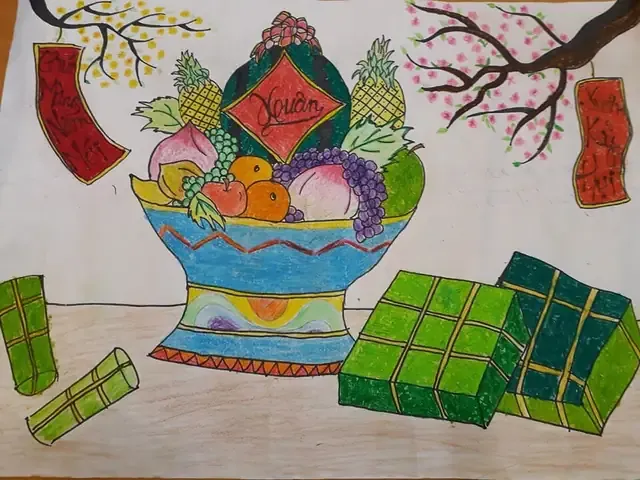 Mẫu tranh tham khảo cho đề tài tranh vẽ ngày tết đơn giản số 8