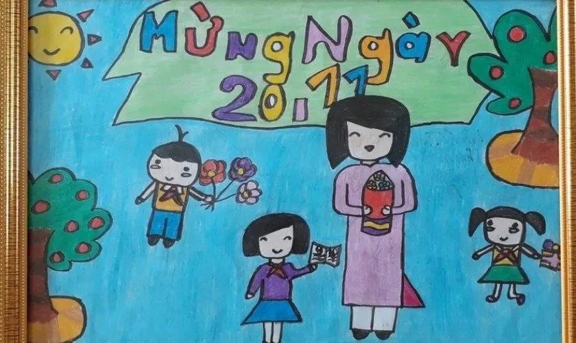 Mẫu tranh tô màu 20/11 đơn giản dành cho các bé mầm non