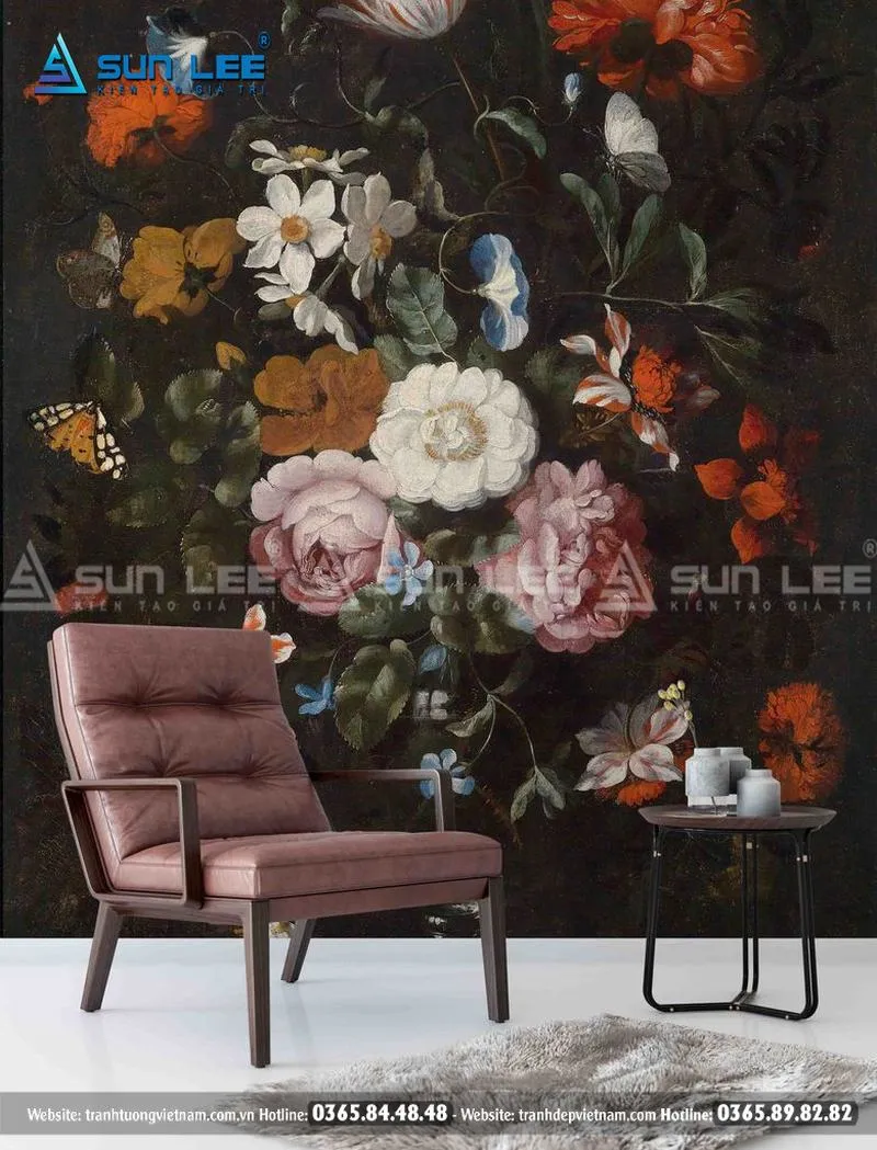 Mẫu tranh tường hoa hồng trắng tinh khôi cho không gian nhỏ - Mẫu 13