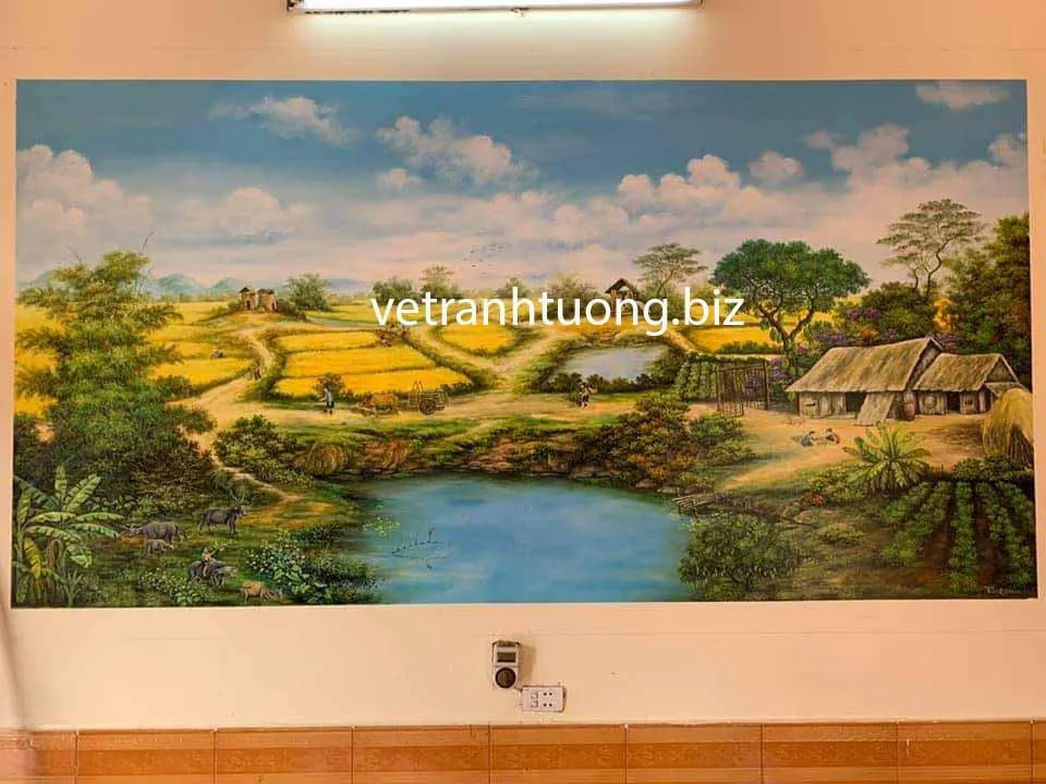 Mẫu tranh tường phòng khách về đồng quê mang lại không gian sang trọng