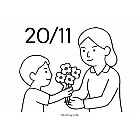 Mẫu tranh vẽ 20 11 chưa tô màu với hình ảnh cô giáo và các bạn học sinh trong lớp