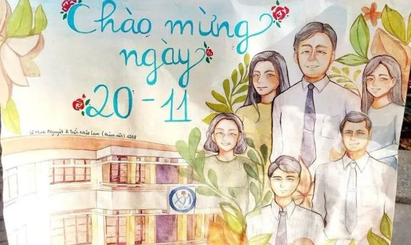 Mẫu tranh vẽ 20 11 đẹp trang trí báo tường lớp học