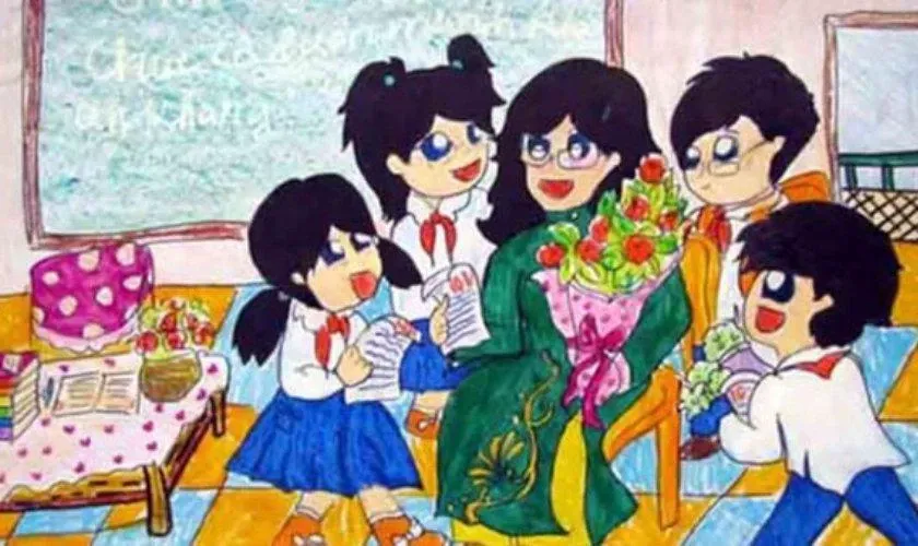 Mẫu tranh vẽ 20/11 đạt giải nhất với bố cục sáng tạo và ý nghĩa