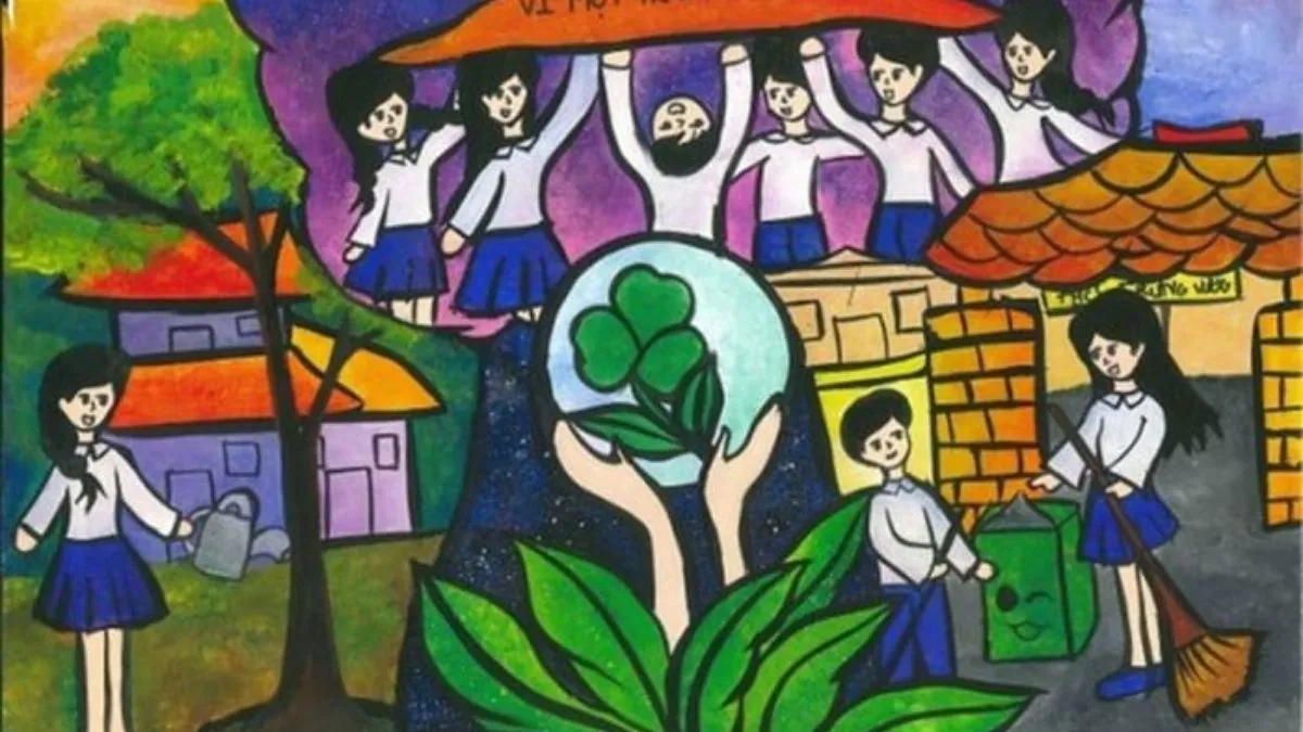 Mẫu tranh vẽ bảo vệ môi trường đẹp nhất về tình làng nghĩa xóm