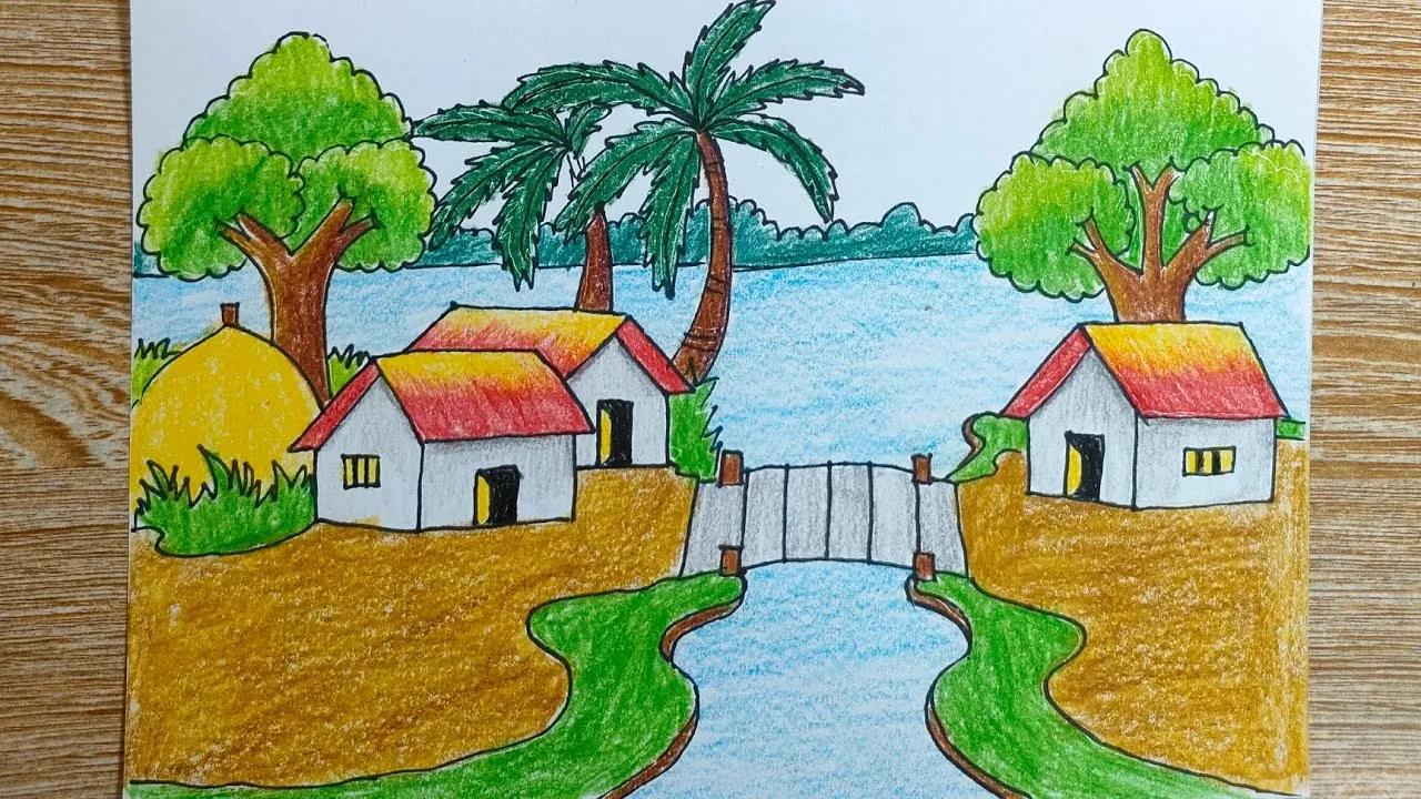 Mẫu tranh vẽ quê hương dành cho các bạn mới tập vẽ
