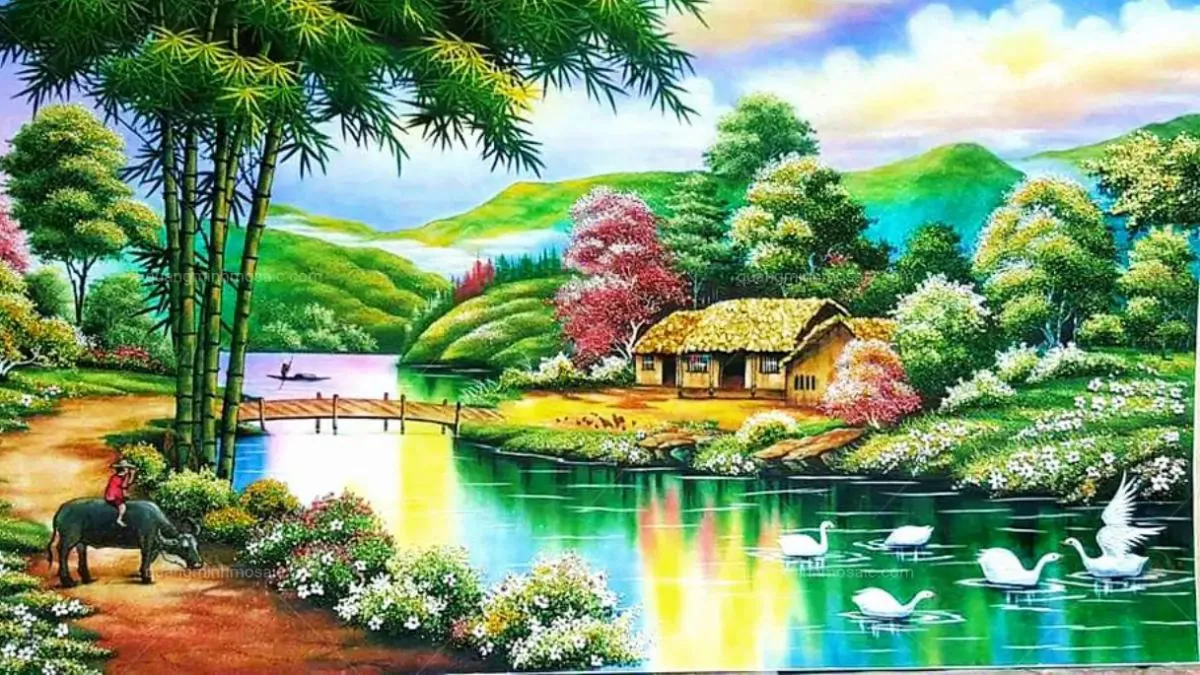 Mẫu tranh vẽ quê hương phong cảnh biển cả trong xanh