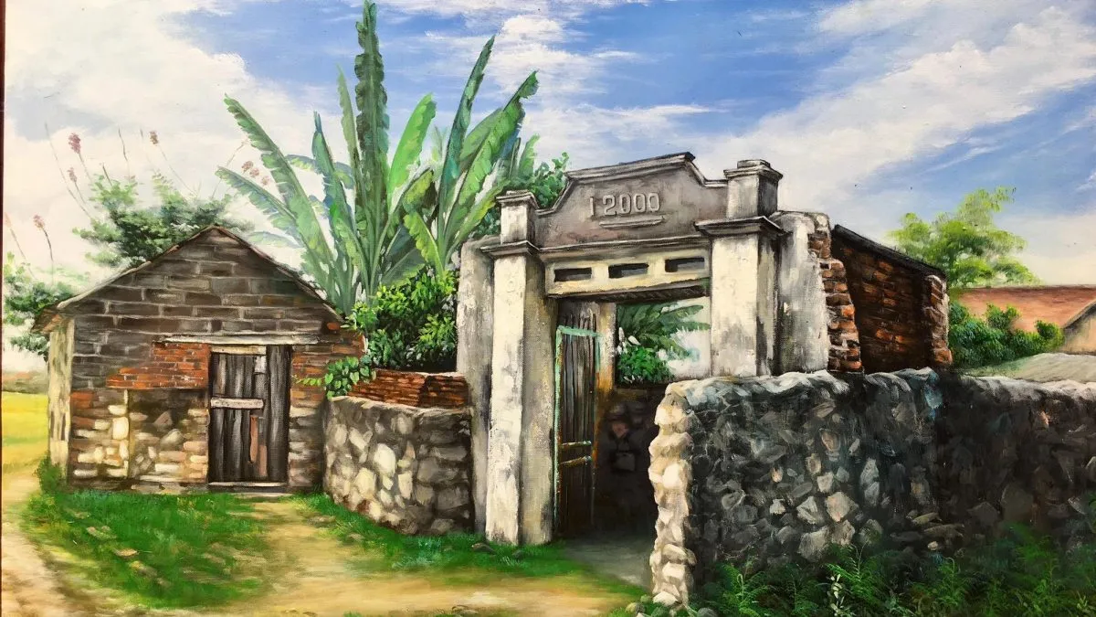 Mẫu tranh vẽ quê hương phong cảnh làng quê rực rỡ