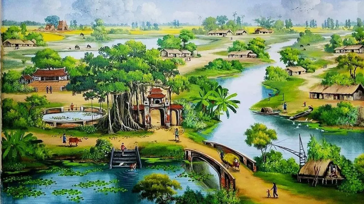 Mẫu tranh vẽ quê hương phong cảnh mùa đông trầm mặc