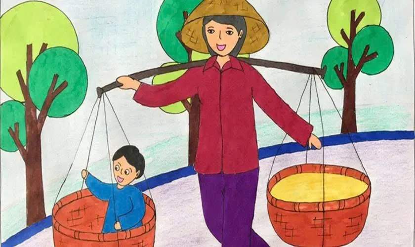 Mẫu tranh vẽ tặng mẹ rực rỡ với sắc hoa mùa thu