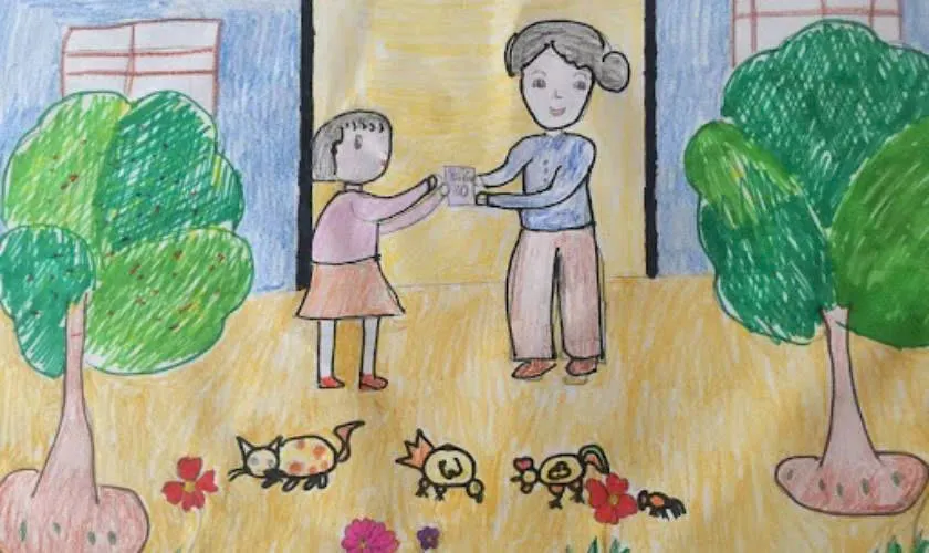 Mẫu tranh vẽ tặng mẹ với chủ đề ngày hội phụ nữ