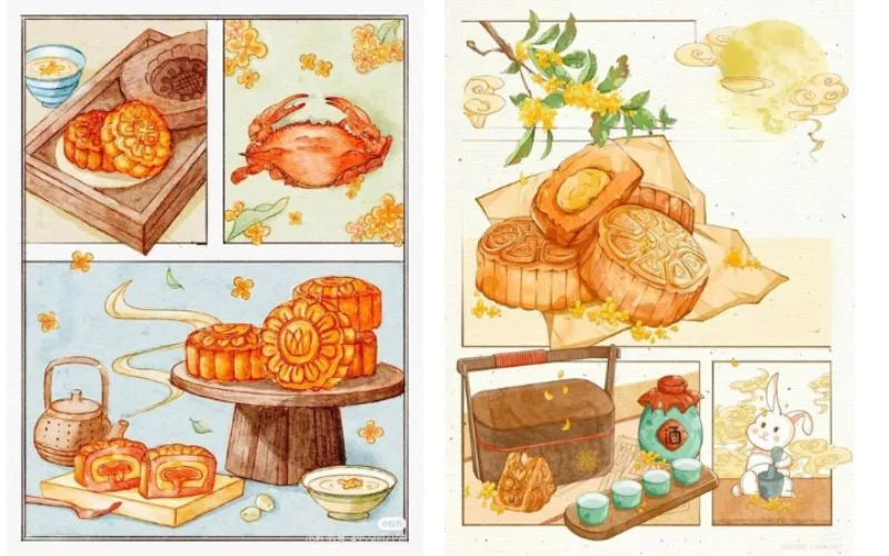 Mẫu tranh vẽ trung thu đơn giản với màu sắc hài hòa