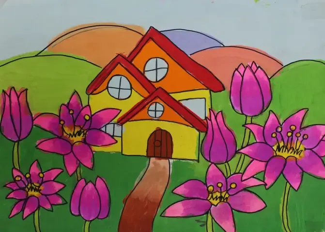 Mẫu tranh vẽ trường học rực rỡ sắc màu tương lai