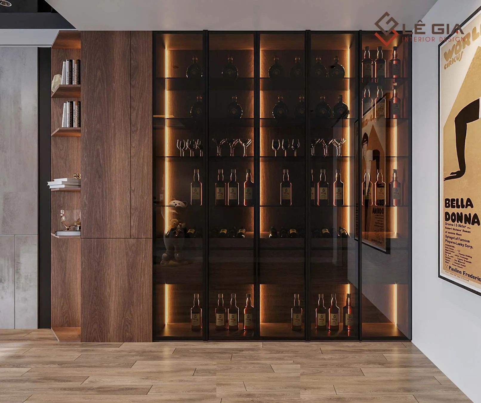 Tủ rượu gỗ công nghiệp cao cấp thiết kế kịch trần tạo vẻ bề thế cho gian phòng