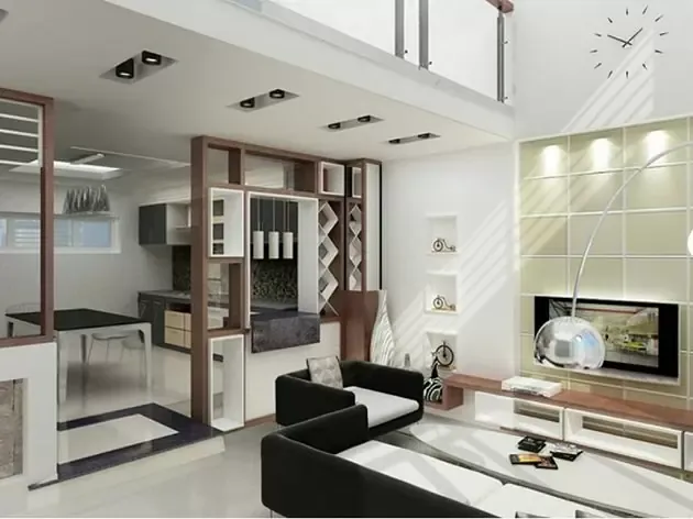 Ngăn phòng khách và bếp bằng vách thạch cao đơn giản