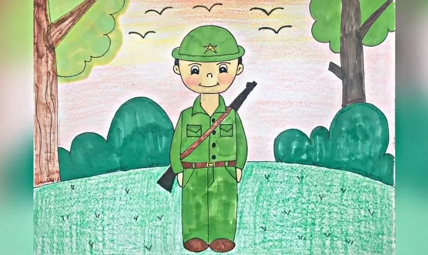Mẫu vẽ 30/4 chủ đề chú bộ đội