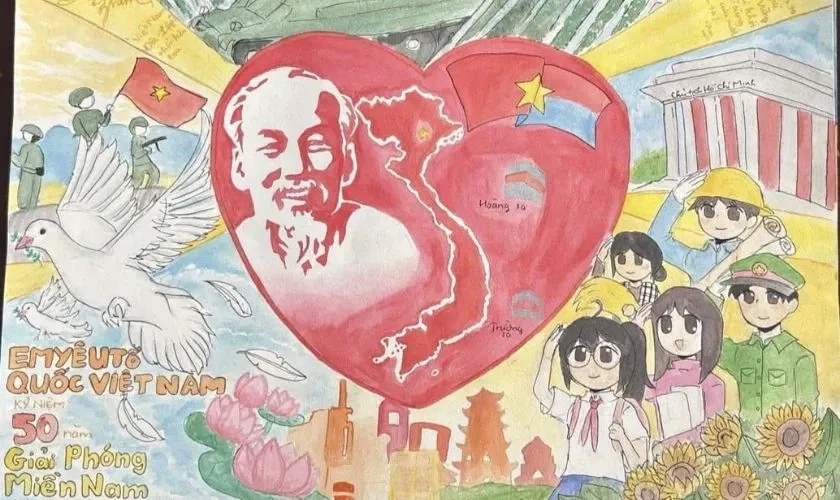 Mẫu vẽ tranh 30/4 chủ đề Bác Hồ