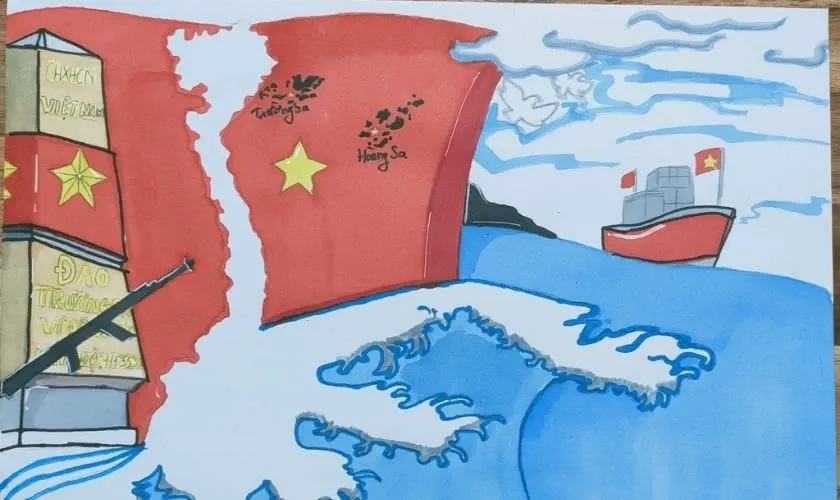 Mẫu vẽ tranh 30/4 chủ đề biển đảo
