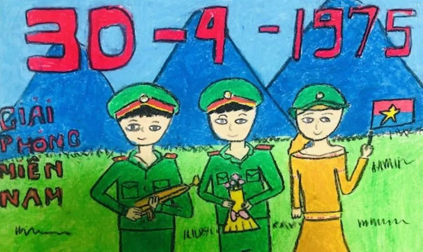 Mẫu vẽ tranh 30/4 chủ đề chú bộ đội
