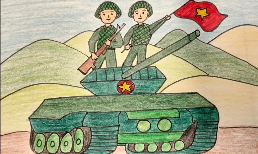 Mẫu vẽ tranh 30/4 chủ đề xe tăng