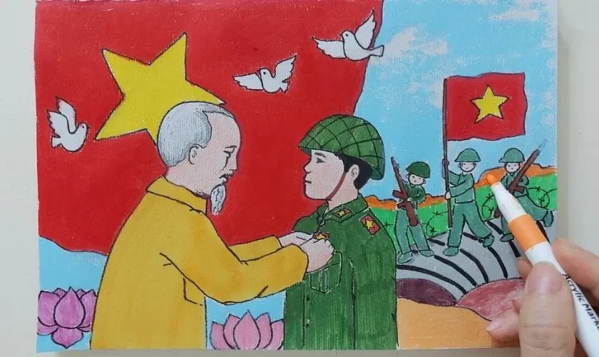 Mẫu vẽ tranh 30/4 đơn giản chủ đề Bác Hồ