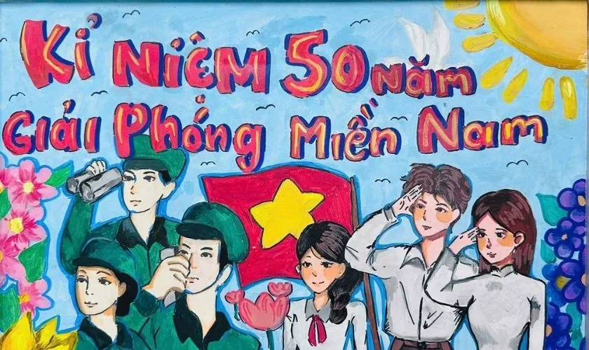 Mẫu vẽ tranh 30/4 đơn giản chủ đề chú bộ đội