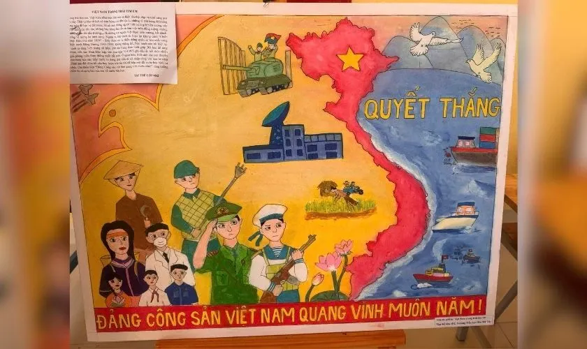 Mẫu vẽ tranh 30/4 đơn giản chủ đề đất nước