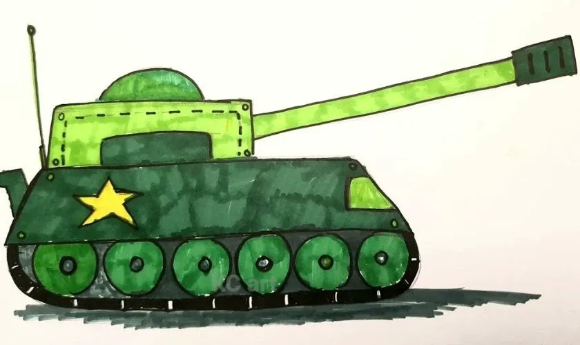 Mẫu vẽ tranh 30/4 đơn giản chủ đề xe tăng