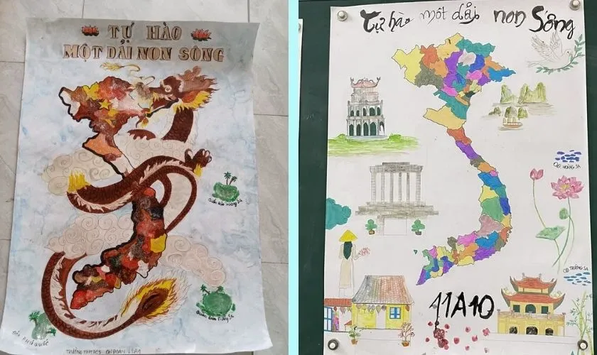 Mẫu vẽ tranh 30/4 đơn giản về chủ đề đất nước