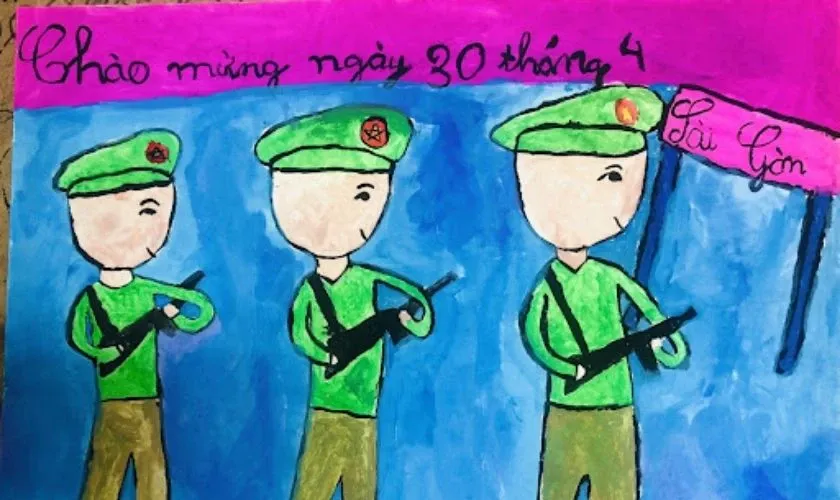 Mẫu vẽ tranh 30/4 về chú bộ đội