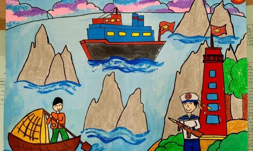 Mẫu vẽ tranh 30/4 về chủ đề biển đảo