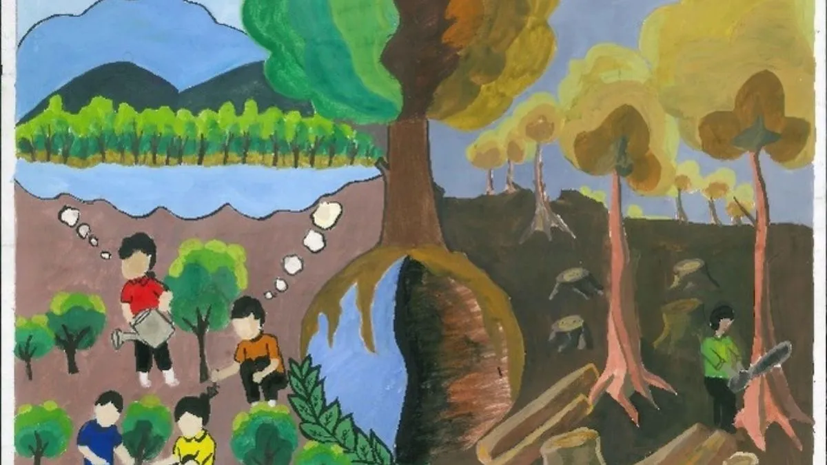 Mẫu vẽ tranh bảo vệ môi trường đẹp nhất về trái đất và năng lượng sạch