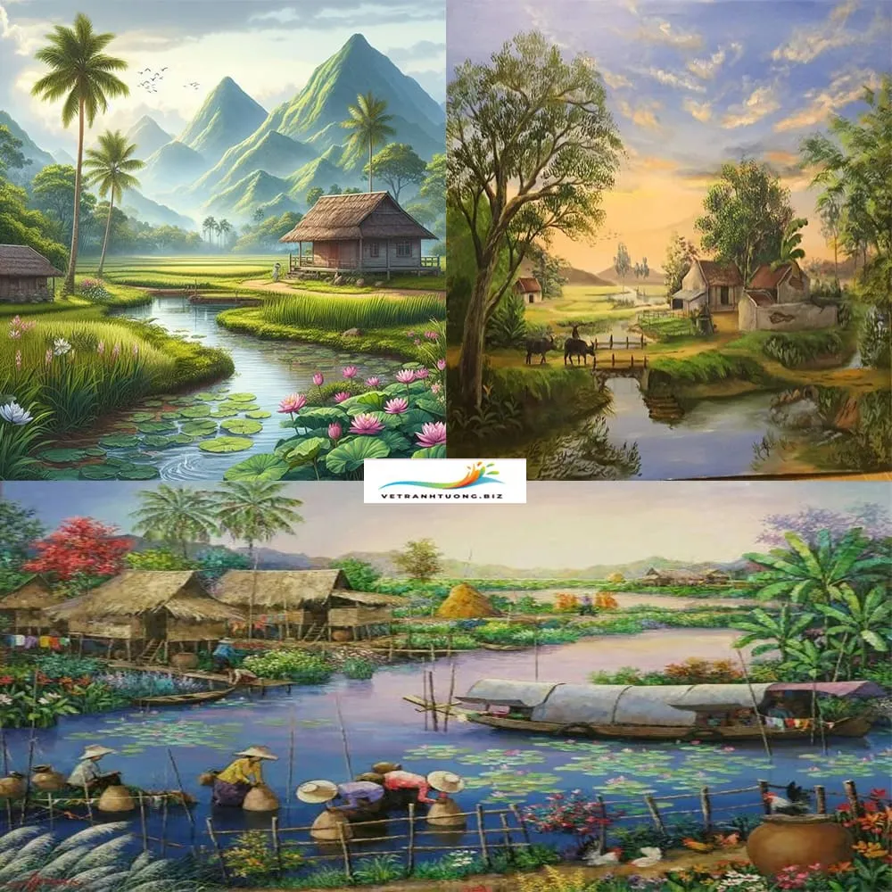 Mẫu vẽ tranh đồng quê mang đậm nét văn hóa truyền thống Việt Nam