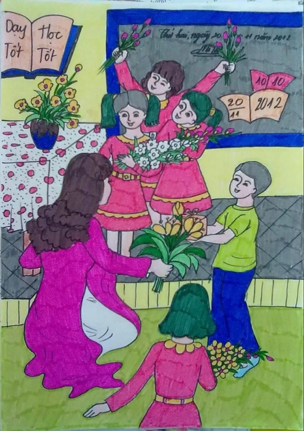 Mẫu vẽ tranh giáo viên đơn giản cho học sinh dễ thực hiện