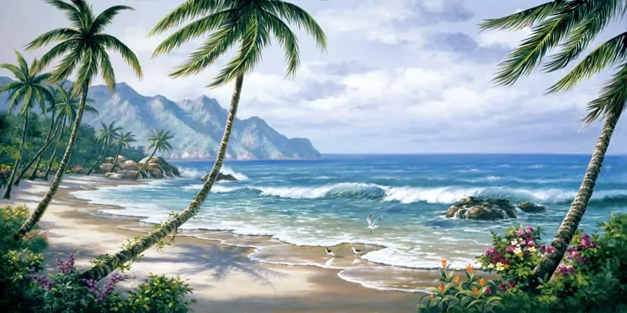 Mẫu vẽ tranh tường phòng khách phong cảnh mùa thu